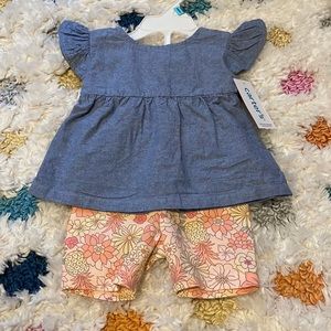 Carters Girls 2 piece chambray top and floral bike shorts set